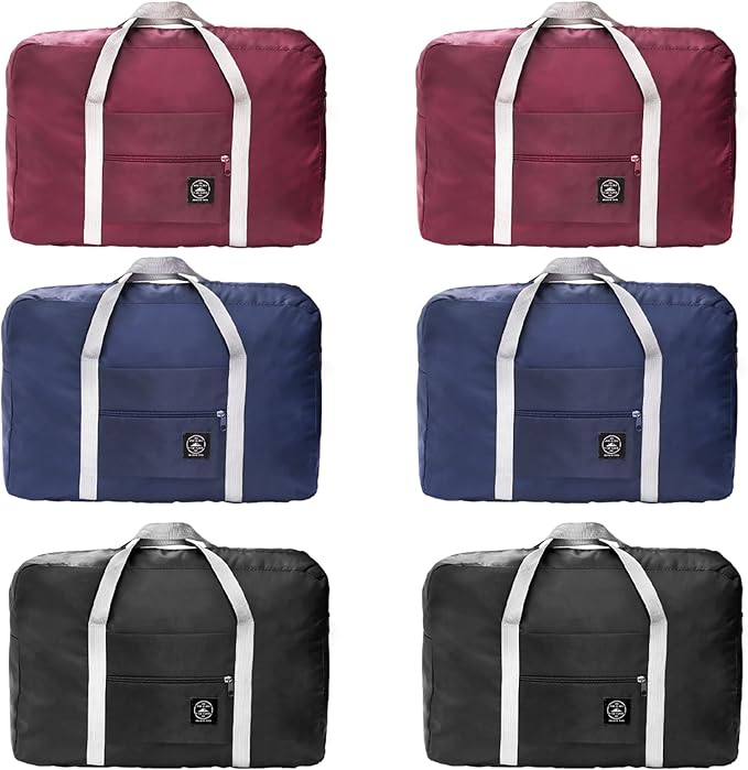 Foraineam 6 Pcs Foldable Travel Duffel Bags, Waterproof Weekender Overnight Tote Bags Personal Item Bag Lightweight Carry-on Luggage Bags for Sports, Gym, Outing, Vacation