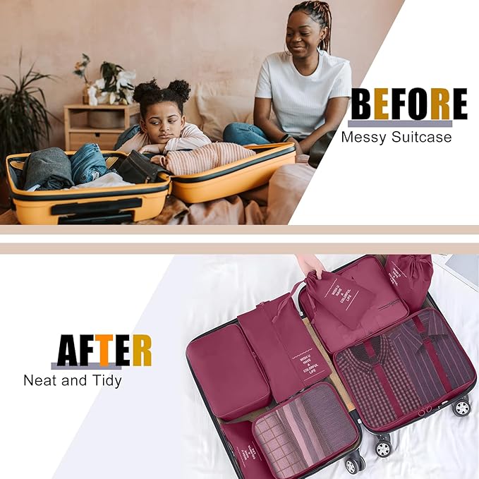 Packing Cubes for Travel - 8 Set Luggage Organizer Bags for Family, Mesh Breathable Travel Packing Cubes for Suitcases Durable Travel Essentials Bags Set
