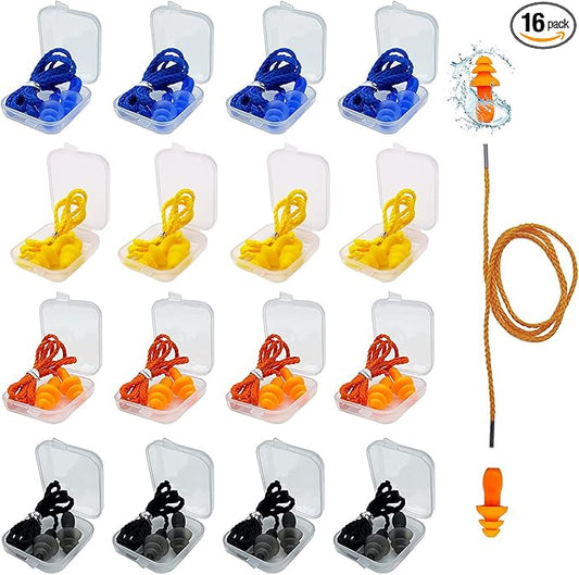 Ear Plugs for Sleeping Noise Canceling, 16 Pairs Reusable Ear Plugs Soft Silicone Earplugs Noise Reduction with Nylon Cord Hearing Protection for Shooting,Snoring,Travel, Work, Studying, Loud Noise