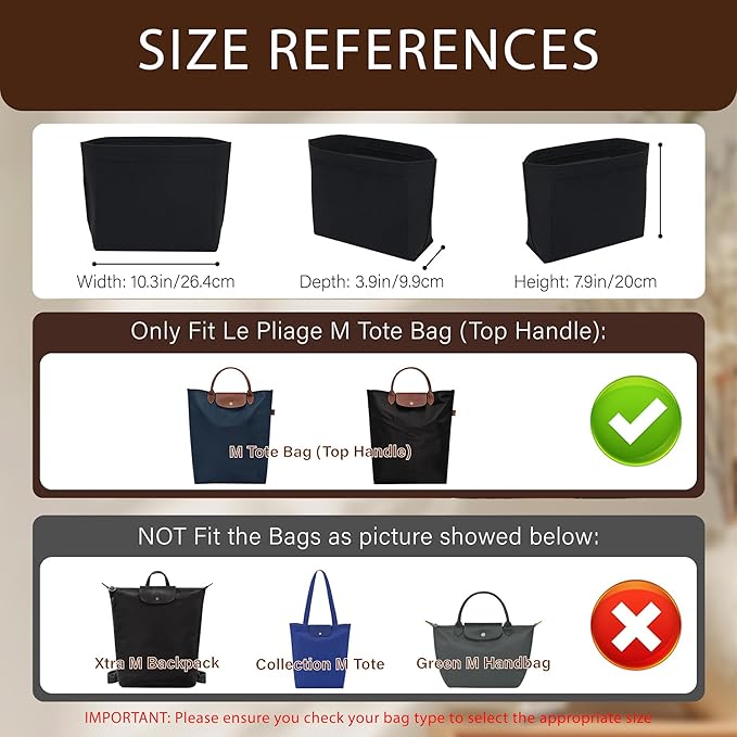 Premium Felt Purse Organizer Insert for Longchamp Le Pliage, Zipper Long Champ Bag Organizer Insert with Cup Holder, 8 Compartments