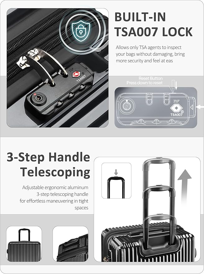 Checked 2 Sets 22 Inch/25 Inch Luggage, ABS+PC Hardshell Suitcase Lightweight Large Travel Luggage with Spinner Wheels & TSA Lock