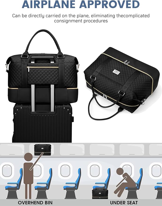 Travel Weekender Duffle Bags for Women: Overnight Bags with Shoe Compartment Large Carry on Weekend Bag with Toiletry & Wet Pocket Tote Duffel Bag Hospital Bag for Women Labor Delivery Black