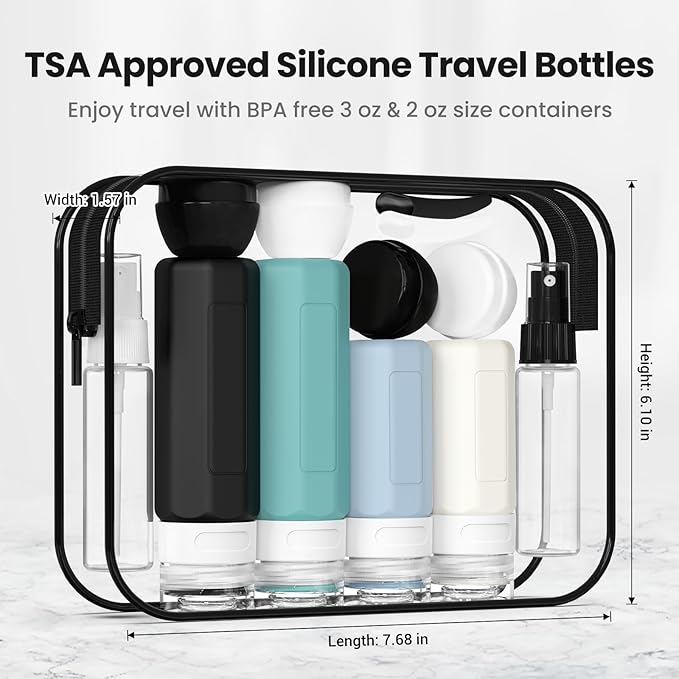 17 Pack Travel Bottles - TSA Approved Travel Size Toiletries, Leak Proof Containers for Toiletries, Silicone Squeezable Container for Shampoo, Body Wash, Lotion & Conditioner - Blue