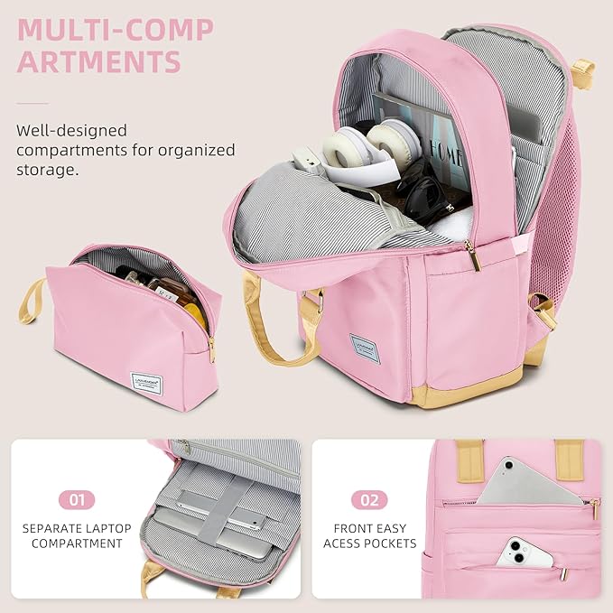 LARVENDER Luggage Sets 3 Piece Expandable Carry on Luggage 22x14x9 Airline Approved Hardshell Suitcase with Wheels TSA Lock, Lightweight Suitcase Set for Women with Travel Backpack, Light Pink