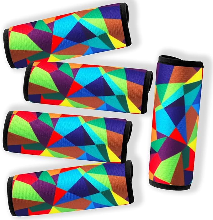 5 Pack Neoprene Luggage Handle Wraps for Suitcase Travel Luggage Tags/Identifiers/Marker/Grips (2.0 Version) (Geometry)