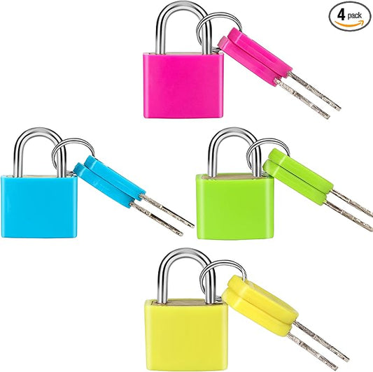 4 Pcs Suitcase Locks with Copper Keys Protect Your Belongings with Febwind's Set of 4 Mini Padlocks Multicolor Durable Locks for Suitcases Backpacks Boxes Cabinet and Laptop Bags