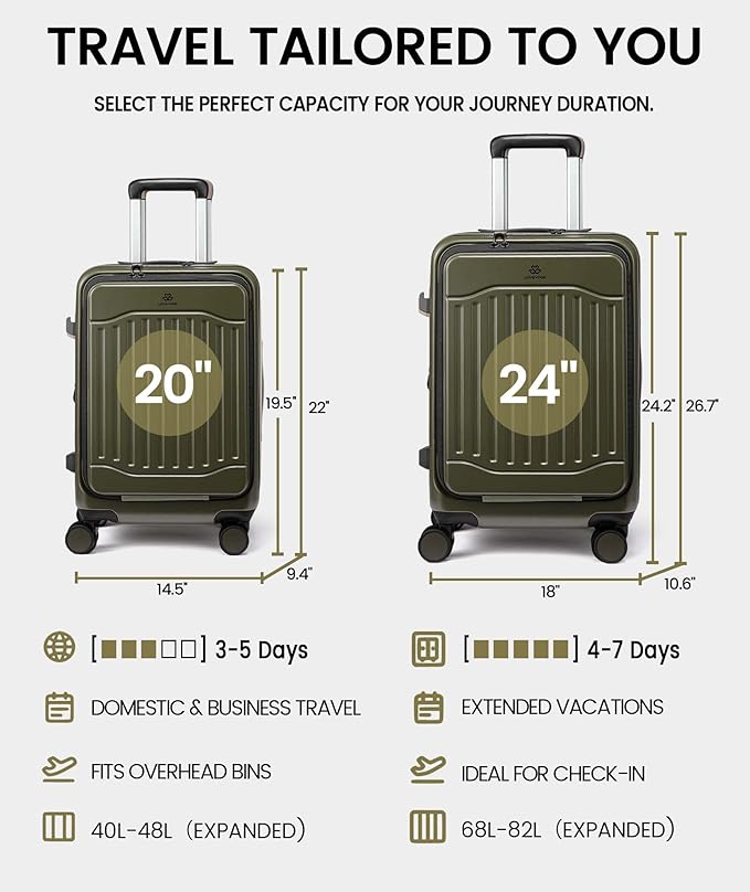 LOVEVOOK Carry On Luggage 22x14x9 Airline Approved, Expandable Hard Shell Suitcase with Spinner Wheels, USB Charging Port & Front Pocket, PC Hardside Rolling Luggage with TSA Lock for Travel