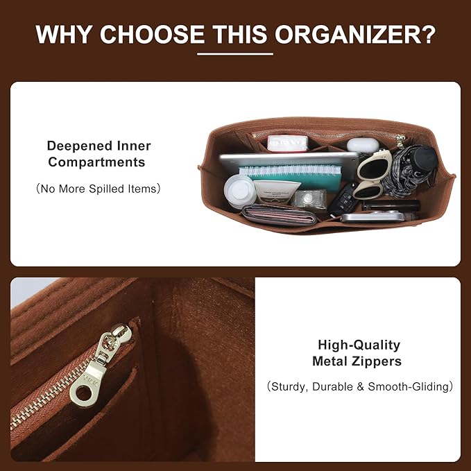 Doxo Backpack Organizer Insert for Longchamp Le Pliage L Backpack | Felt Material with 8 Compartments & YKK Zipper Pocket | Custom-Fit Longchamp Backpack Insert (LB, Gold Brown)