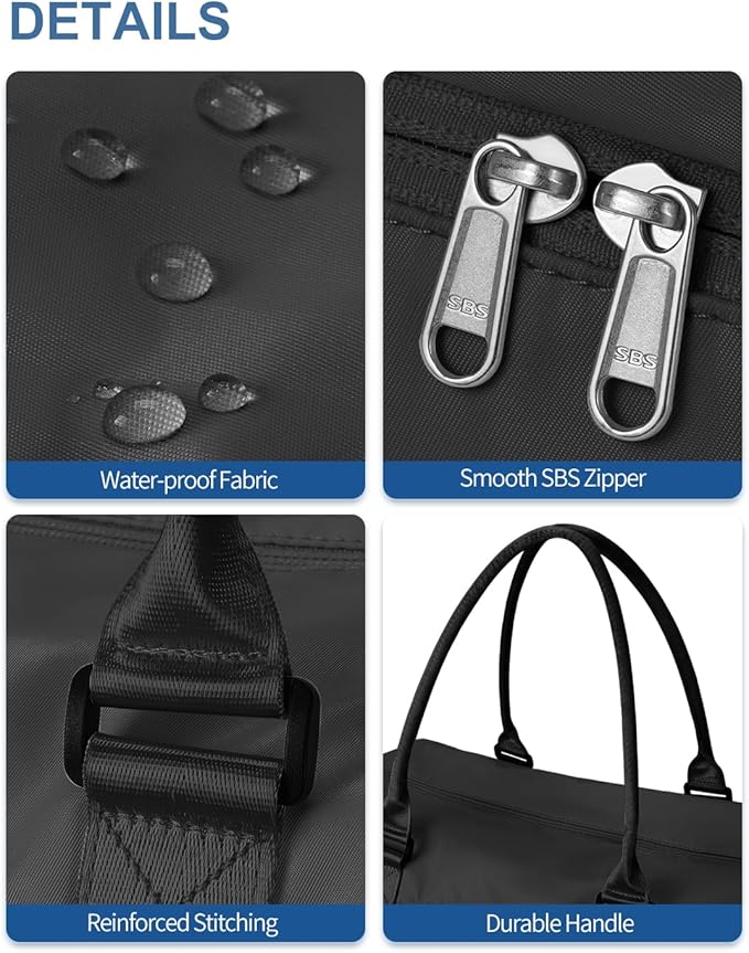 BAGAIL Travel Duffel Bag - Weekender, Overnight Gym Carry On Tote with Wet Pocket, Hospital Mom Bag for Labor and Delivery - Extra Large, Black