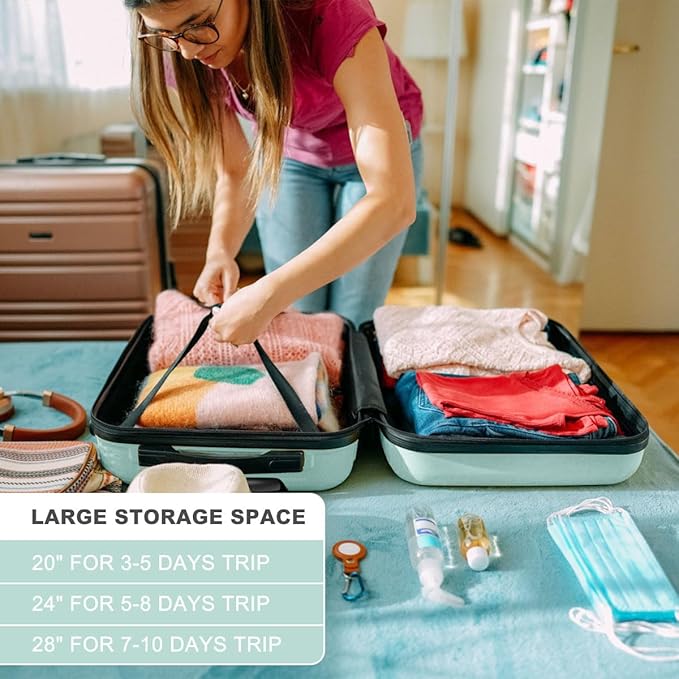 Kono 24 Inch Luggage Suitcase with Spinner Wheels TSA Lock Lightweight PC+ABS Hardside Medium Checked Luggage Durable Rolling Suitcase Mint Green