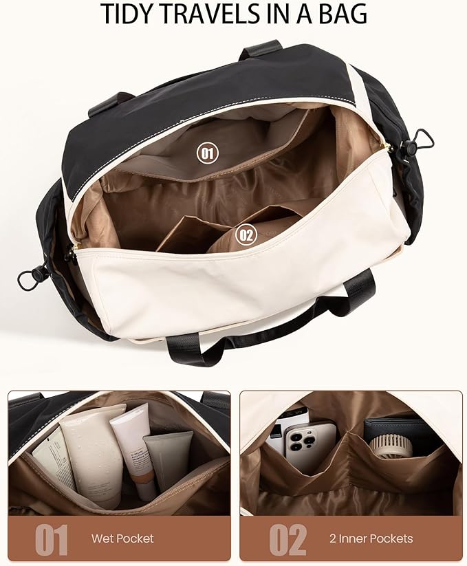 LOVEVOOK Travel Duffel Bag, Weekender Bags for Women, Large Overnight Bags with Shoe Compartment, 47L Carry on Gym Hospital Bag with Wet Pocket, 2 Pcs