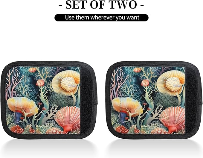 Luggage Handle Wraps Watercolor Ocean Shells Coral Luggage Identifiers Soft Neoprene Luggage Handle Wraps For Suitcase Trolley Handle Grip Cover 2 Pack Luggage Tags