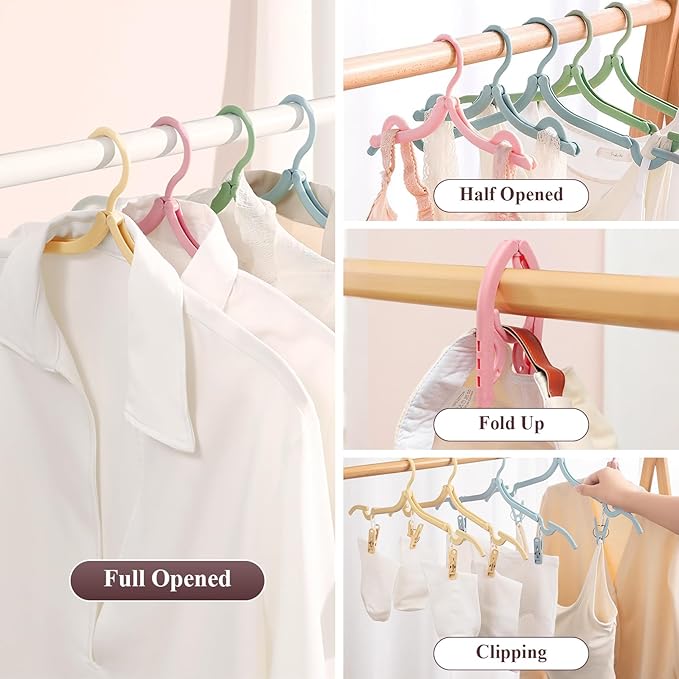 SAN LIKE 12 Pcs Travel Hangers with 24 Pcs Clips Folding Travel Hangers Non Slip Plastic Clothes Hangers Collapsible Portable Coat Hanger Drying Rack for Suitcase Flying Camping Hotel(12 Packs)