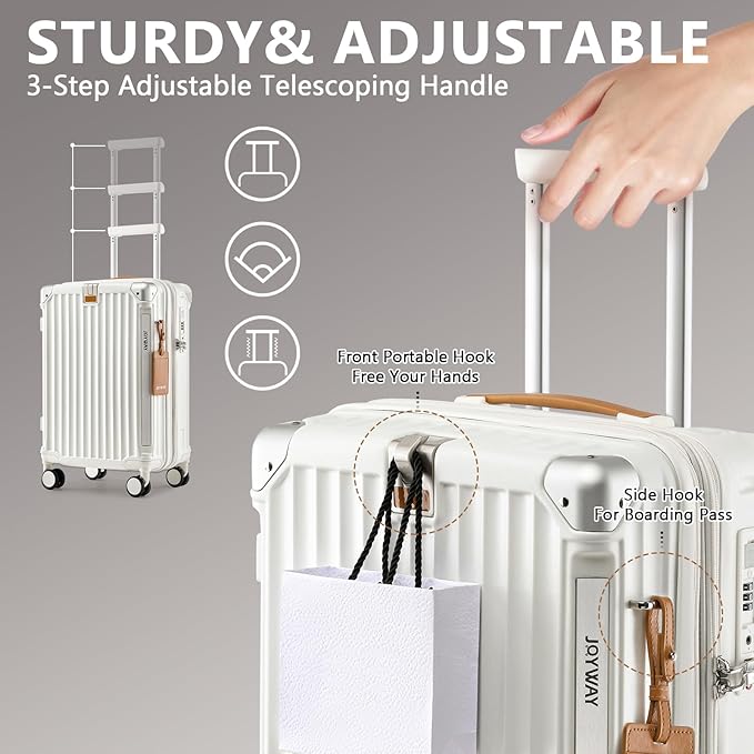Joyway 3 Piece Set Hardside Expandable Luggage with USB Charging Port and Cup Holder, TSA Lock Spinner Wheels Suitcase for International Travel, Lightweight Carry On Checked Baggage, White