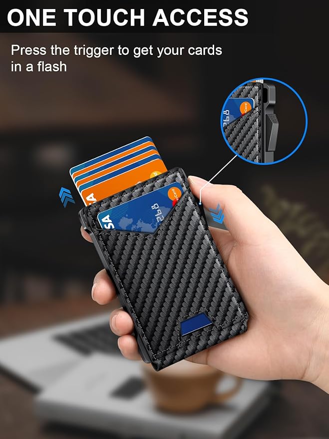 Wallet for Men RFID Wallet with 2 ID Windows & Money Clip, Slim Pop Up Card Holder for 10-12 Cards, Bifold Minimalist Smart Wallet for Front Pocket, Compact Metal Credit Card Holder, Gifts for Men