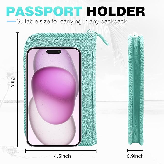 Single Passport Holder for Travel, RFID Travel Document Organizer for Women Waterproof Passport Wallet Men Portable Case for Cards, Boarding Pass, ID, Money, Tickets with Zipper