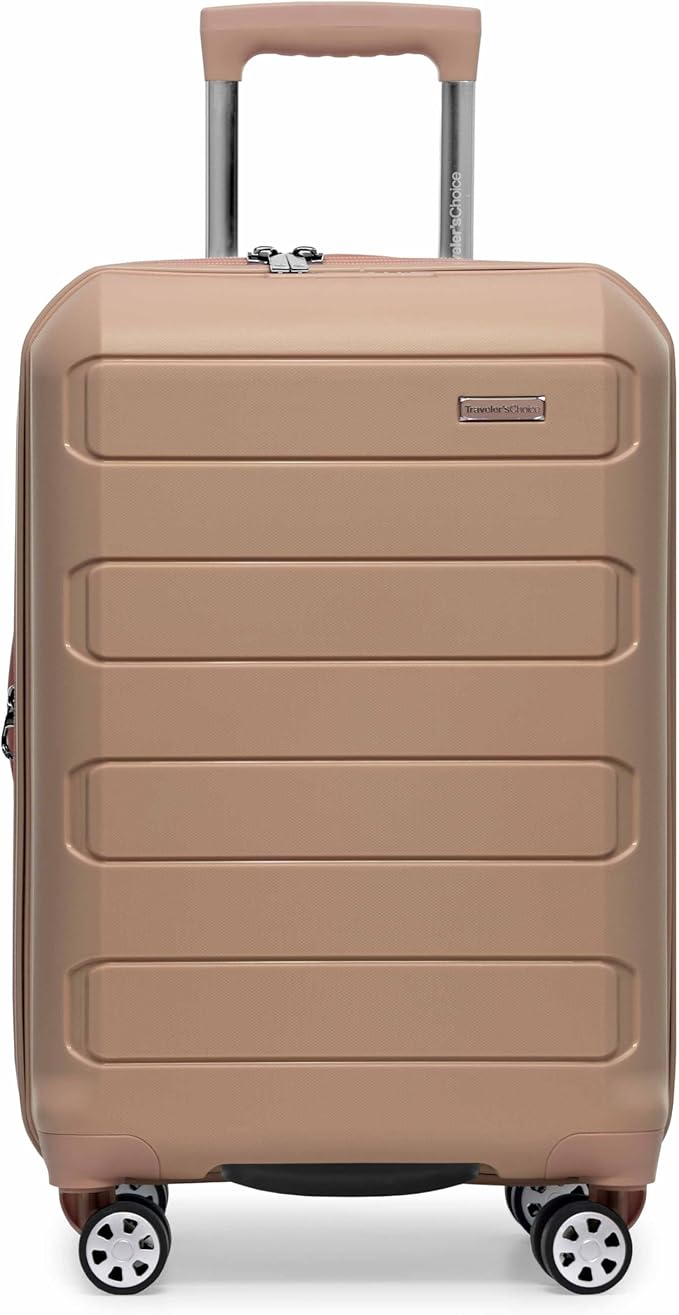 Traveler's Choice Pagosa Hardshell Expandable Luggage with Spinner Wheels, Latte Beige, 22-Inch Carry-on
