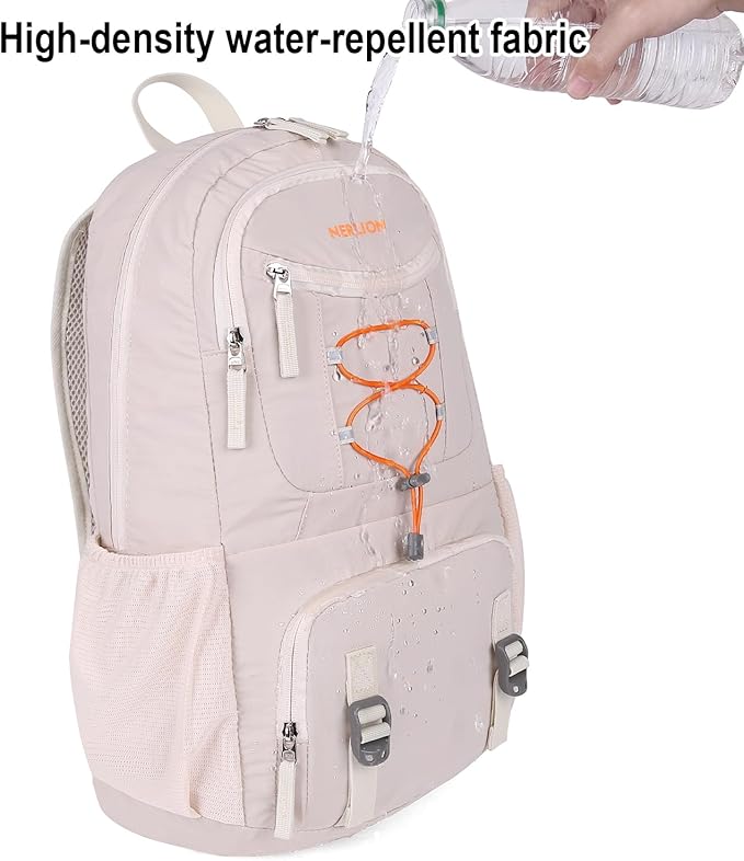 Nerlion 35L Hiking Backpack Travel Backpack for Men Women Camping Waterproof Outdoor Hiking Daypack Lightweight Backpack Beige Orange