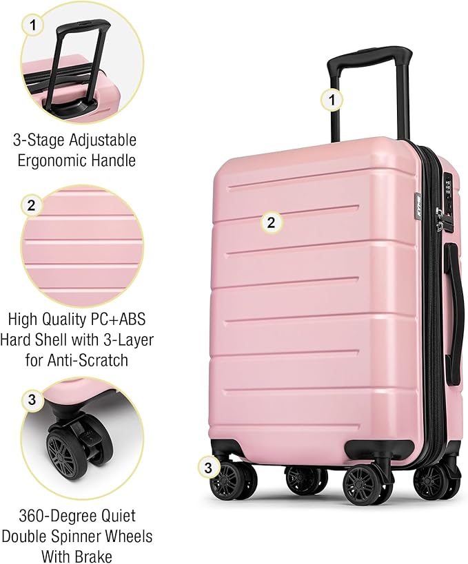 KYME Carry On Luggage 22x14x9 Airline Approved Expandable Hardshell 20 Inch Suitcase with TSA Lock Carry On Suitcase with Wheels Small Travel Rolling Luggage with Cup Holder for Women