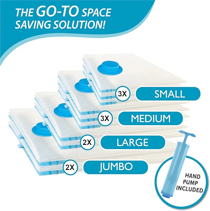 Cozy Essential Vacuum Storage Bags, 80% Compression Vacuum Seal Space Saver Plastic Packaging Bags for Clothes, Blankets, Pillow, Bedding, Comforters, Sealer Clothing Storage,10 Combo