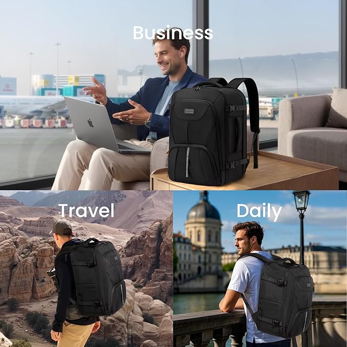 LOVEVOOK Travel Carry on Backpack for Men Women,Expandable 40L Extra Large Travel Laptop Backpack,Water Resistant Durable TSA Airline Approved Business College Carry on Bag Fit 17 Inch Computer,3 Pcs