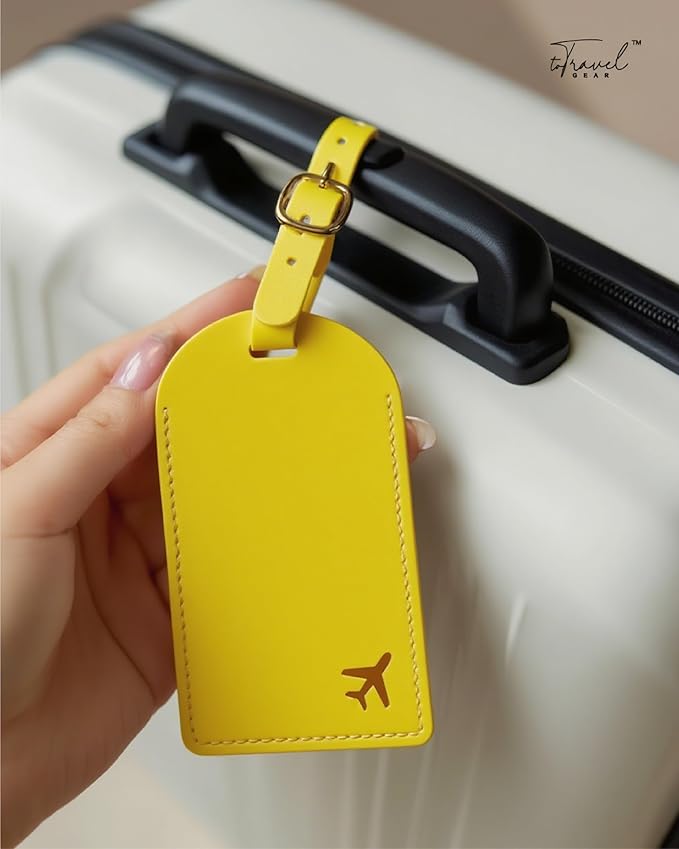 Luggage Tags for Suitcases, PU Leather Travel Tags for Luggage. (Lemon Yellow)