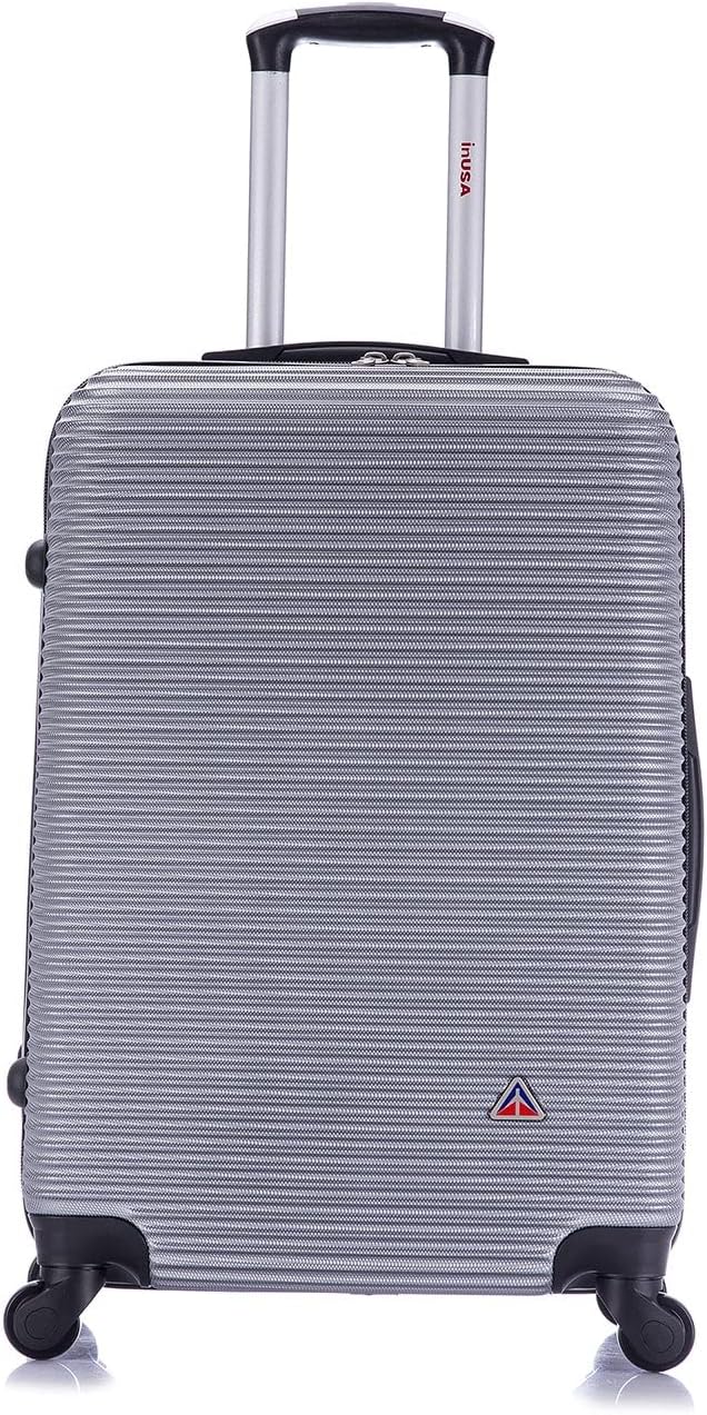 InUSA ROYAL Hardside Spinner Luggage with Ergonomic Handles | Spacious Travel Suitcase with Four Spinner Wheels and Studs | 24 Inch Medium Spinner Luggage | Silver