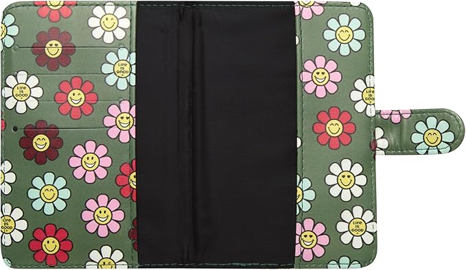 Life is Good Travel Passport Cover - Anti-Theft Passport Holder Wallet with Interior Card Slots with Magnetic Snap Closure, Happy Daisy