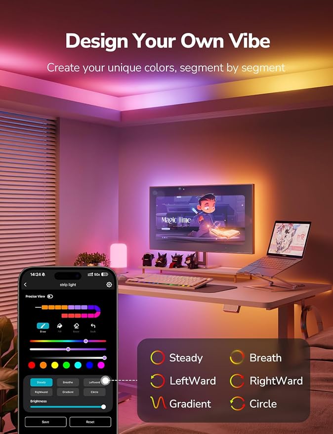 Lepro S1 AI Smart LED Strip Lights with IC 32.8FT 2.4G WiFi Bluetooth | AI lighting designer,Rainbow chasing effects,Color segment DIY,Music sync,High density LEDs,Holiday Decor,Bedroom,Room,Gaming