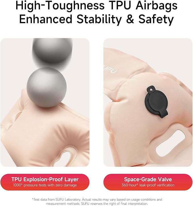 SUFU Ultra-Light Travel Neck Pillow - 68g Lighter Than Phone, 360° Neck Support, Adjustable Softness, 2-in-1 Inflation & Storage, Ideal for Airplane/Business Travel,Pink
