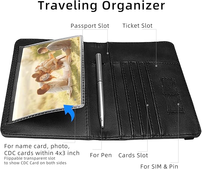 WALNEW Passport Holder for Travel, RFID Passport Cover Wallet for Women Men, PU Leather Passport Book Card Holder Case with Pen (Upgraded, Upgraded-Black)