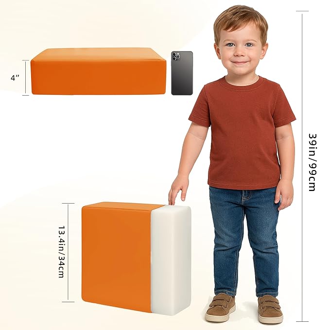 Toddler Booster Seat Dining Table Kitchen Chair, Waterproof Anti-Scratch PU Cushion, Non-Slip Bottom, Adjustable Buckle Straps, Easy Clean Portable Seat Cushion (Orange)