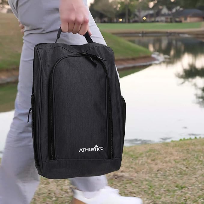 Athletico Golf Shoe Bag - Zippered Shoe Carrier Bags With Ventilation & Outside Pocket for Socks, Tees, etc. (Gray)