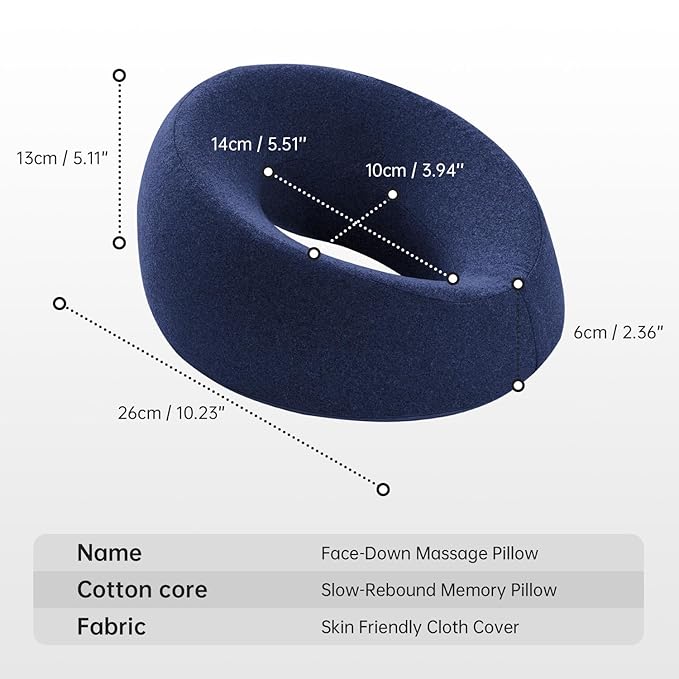 Face Down Pillows for Massage Table, Massage Headrest for Bed, Face Pillow for Stomach Sleeping, BBL Pillow After Surgery Post Eye Surgery & Vitrectomy Recovery, Removable Cover Navy Blue