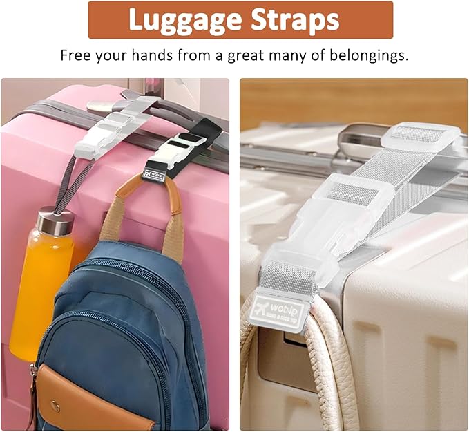 1 Pack Luggage Tag, PU Leather Suitcase Tags Identifiers Privacy Cover ID Label for Travel Bag Suitcase with 2 Pack Luggage Straps for Hats, Bags and Travel Accessories(L-Brown)