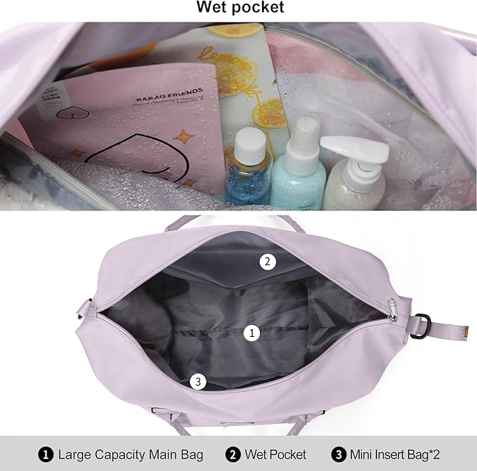 HYC00 Travel Duffel Bag,Carry-on Overnight Weekender Bags for Women,Sports Tote Gym Bag with Wet Pocket