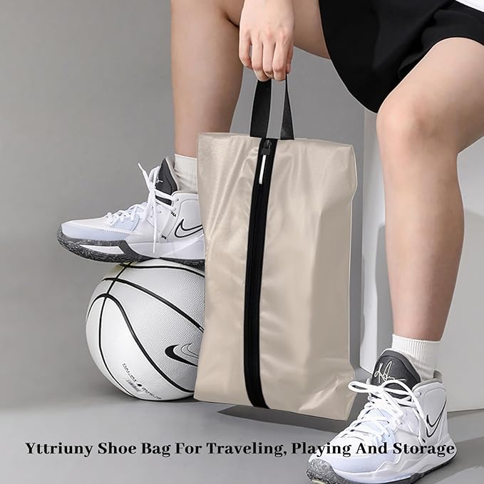 Smell Proof Shoe Bag for Travel Water-Resistant Lightweight Dustproof Golf Soccer Shoe Storage Organizer Pouch with Zipper for Gym Sports Travel Work Men and Women(Off White, 1-Pack)