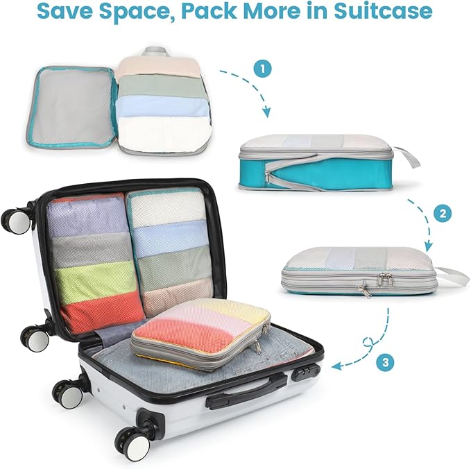 Cambond Compression Packing Cubes for Travel - 4 Set Multi-color See Through Mesh Compression Cubes for Travel Essentials, Space Saving Luggage Packing Organizers Bags for Carry on Suitcases