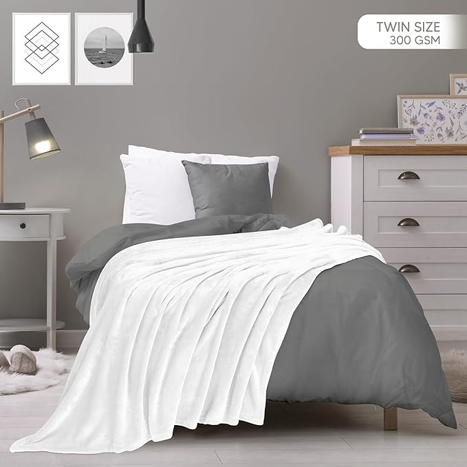 Utopia Bedding Fleece Blanket Twin Size White (60x80 Inches) Ultra Soft Warm Lightweight Microfiber Breathable Anti-Static Cozy Winter Bed Blanket, All-Season Home Decor Gift for Men & Women