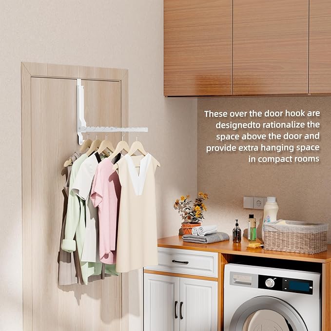 Over The Door Hanger Folding Clothes Drying Rack, Double Fold Hanging Door Hooks Coat Rack with Hooks for Indoor Laundry Room Compact Small Space Foldable Portable Door Hanger Hook Collapsible- 2 Pack
