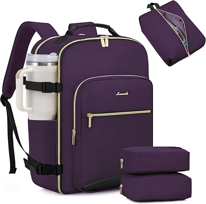 LOVEVOOK 40L Large Travel Backpack for Women Men, 17 Inch Carry on Backpack for Traveling on Airplane, Personal Item Travel Bag Airline Approved, Business Causal Weekender Backpack, Purple-Black