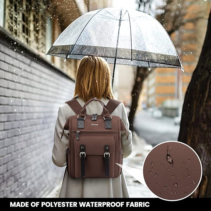 LOVEVOOK Laptop Backpack for Women Work Travel Commuter Backpack Business Computer Bag Teacher Doctor Nurse Bags College Backpack Purse Laptop Bag, 15.6 Inch, Coffee-black