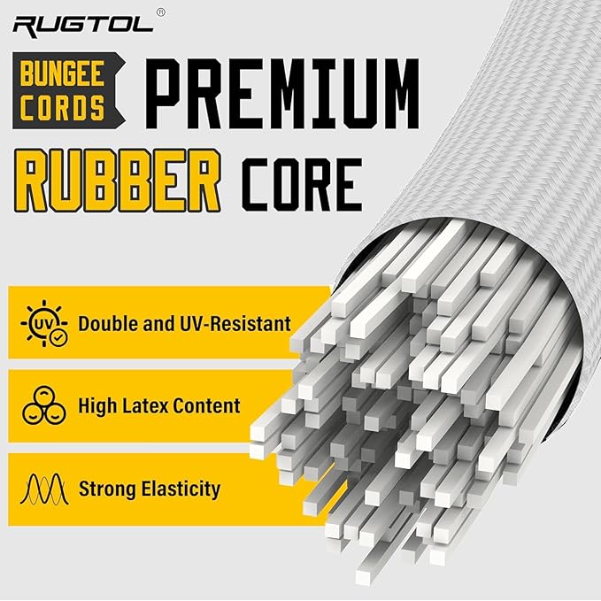 Bungee Cords with Hooks, 48 Inch Adjustable White Bungee Cords with Carabiner Heavy Duty Outdoor, 8mm Thick Easy to Adjust Bungee Rope UV Resistant for Truck Bed, Bike Rack, Camping, 6 Pack