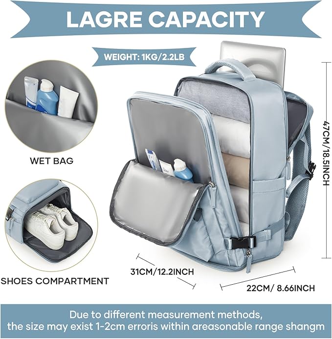 WONHOX Large Travel Backpack Carry on Flight Approved Laptop Work Business Backpack for Women Men Mochila de Viaje