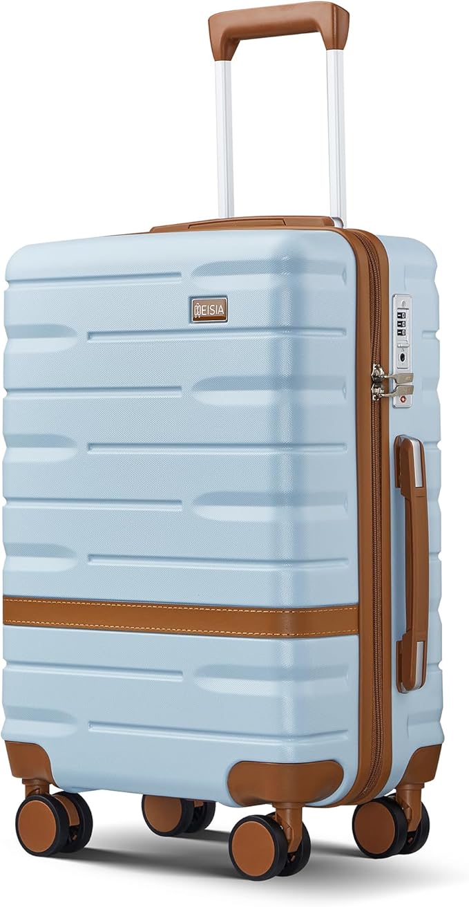 Luggage Sets 3 Piece with TSA Lock Hardside PC+ABS Carry On Suitcase with YKK Zippers Lightweight Rolling Travel Luggage Sets with Spinner Wheels (Light Blue, 20 Inch)