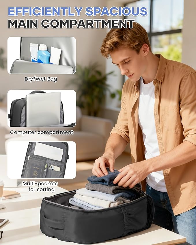 WONHOX Large Travel Backpack Carry on Flight Approved Laptop Work Business Backpack for Women Men Mochila de Viaje