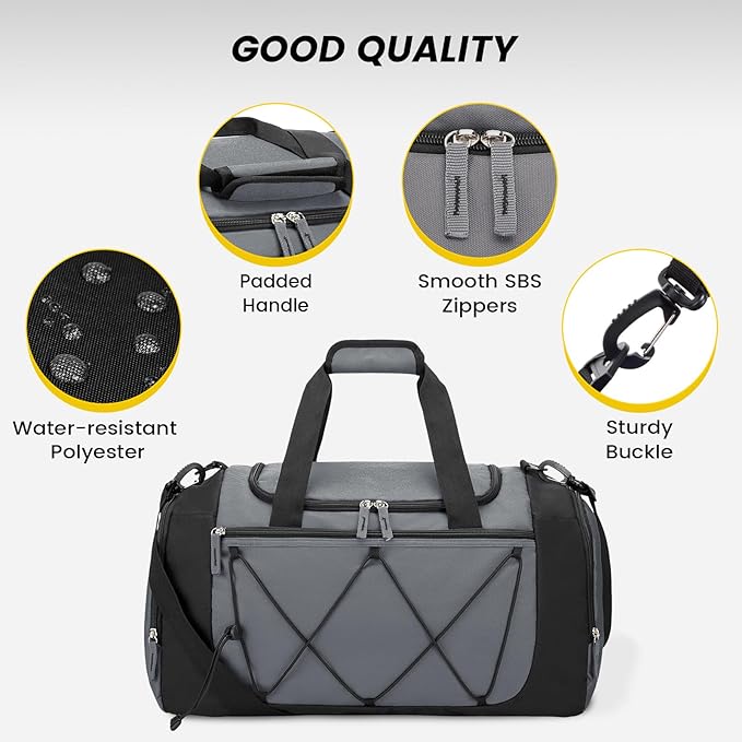 Vorspack Gym Bag for Men - 21 Inches Duffle Bag for Travel Lightweight Duffel Bag with Shoe Compartment Personal Item Travel Bag Weekender Bag for Travel Sports Gym - Grey