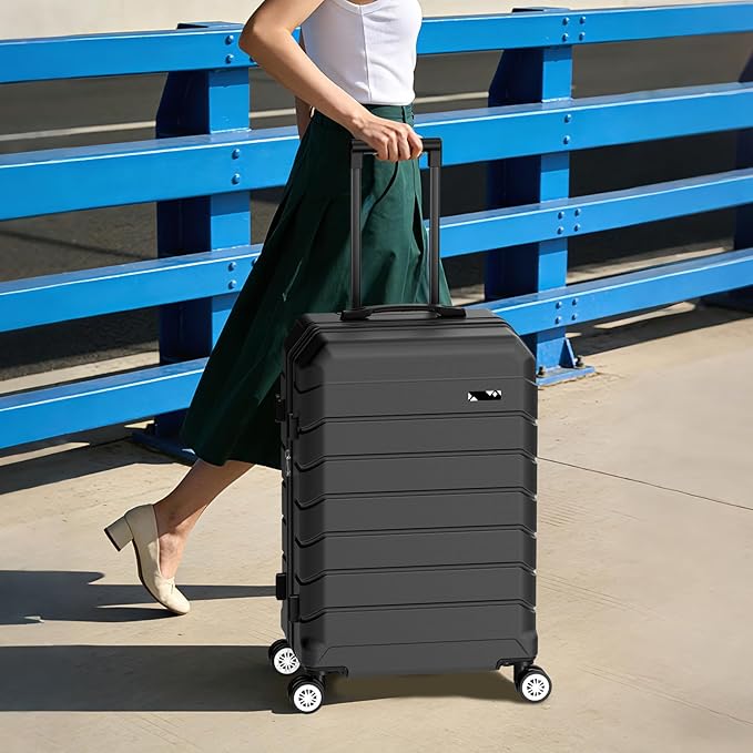 Luggage Sets 3 Piece, Hardside Carry On Suitcase with Spinner Wheels, Lightweight Durable Luggage for Travel | TSA Lock, Expandable Suitcase Set for Men and Women（20/26in） (Black)