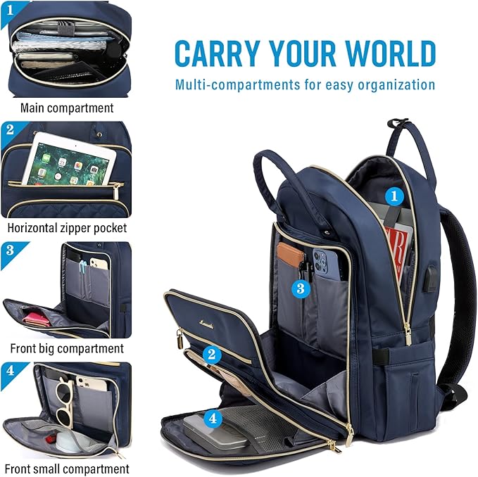 LOVEVOOK Laptop Backpack for Women, Water Resistant Travel Work Backpacks Purse Stylish College Business Teacher Nurse Computer Bag with USB Charging Port, Fits 17" Laptop