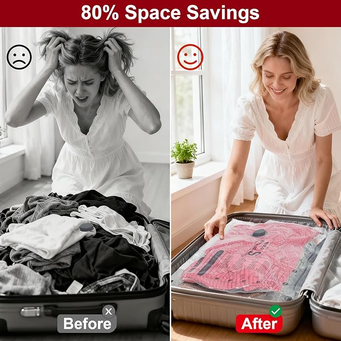 Vacuum Storage Bags with Portable Electric Pump,Space Saver Sealer Bags, Airtight Compression Bags for Clothes, Pillows, Comforters, Blankets, Bedding (12 Pack)